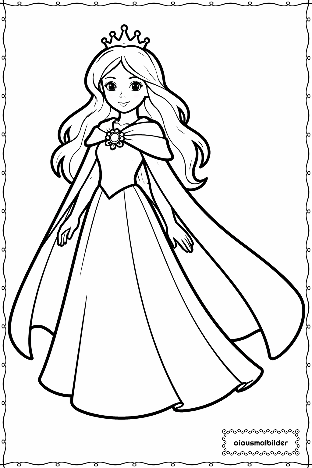  Prinzessin mit Umhang Ausmalseite 