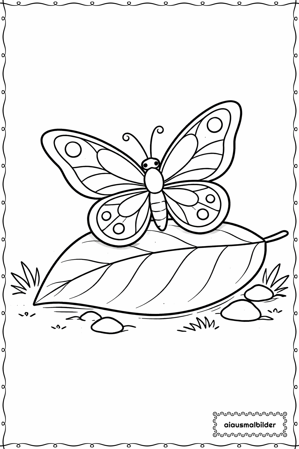 Schmetterling auf Blatt Ausmalseite 