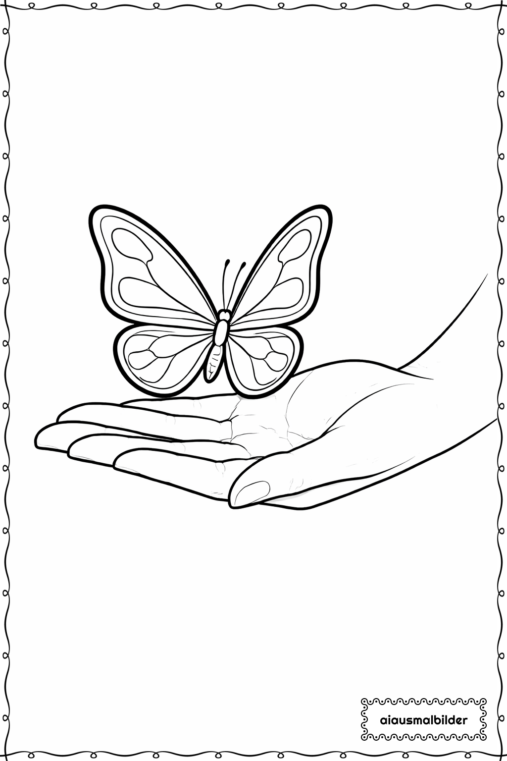  Schmetterling auf Hand Ausmalseite 
