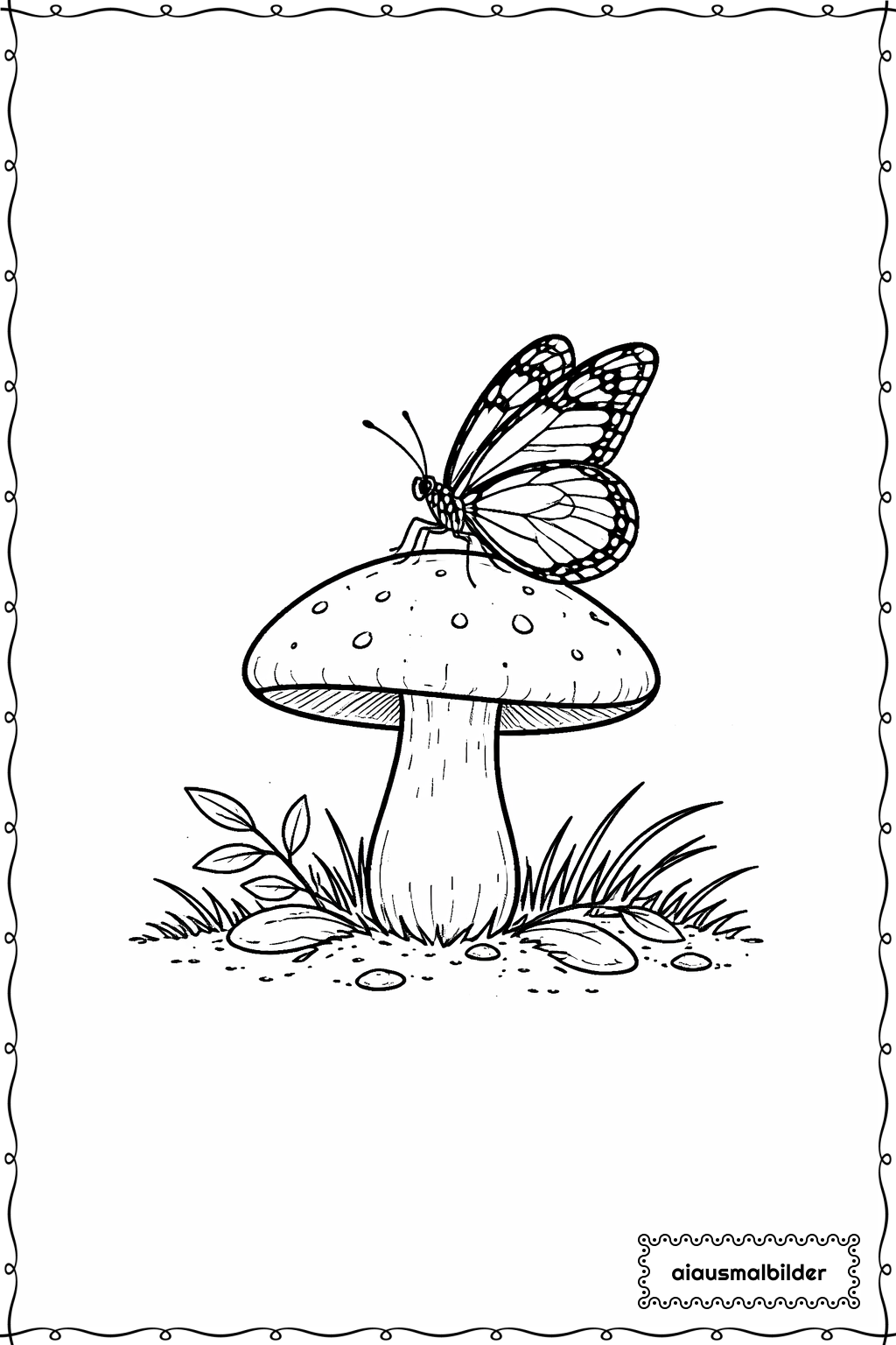  Schmetterling auf Pilz Ausmalseite 