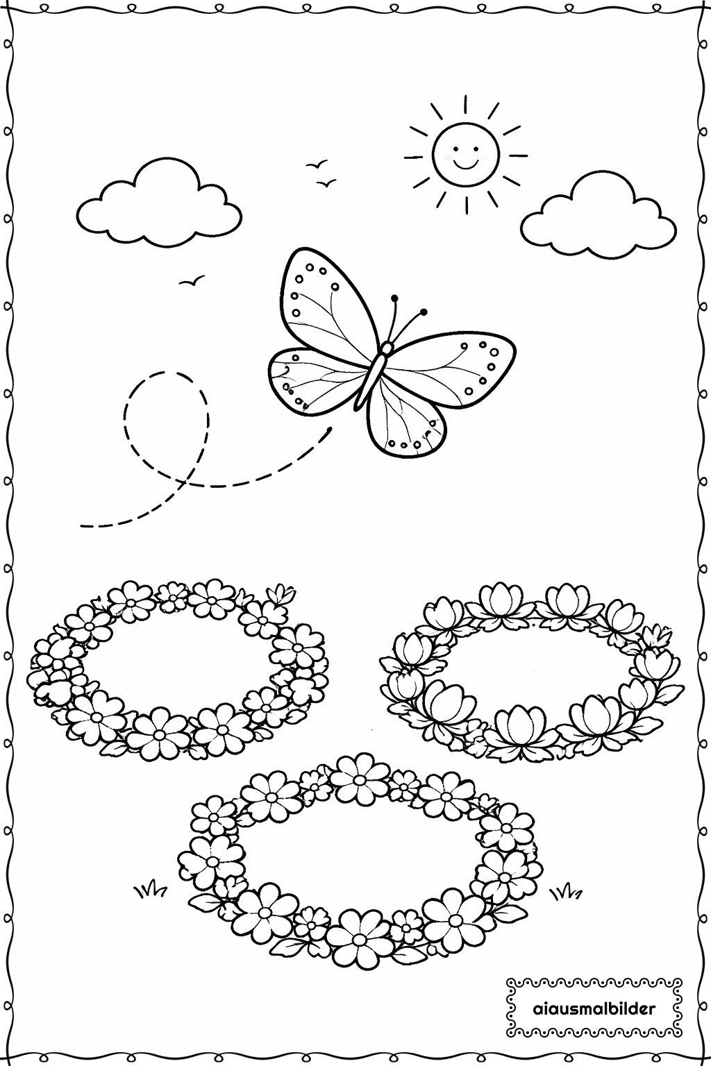  Schmetterling über Blumen Ausmalseite 