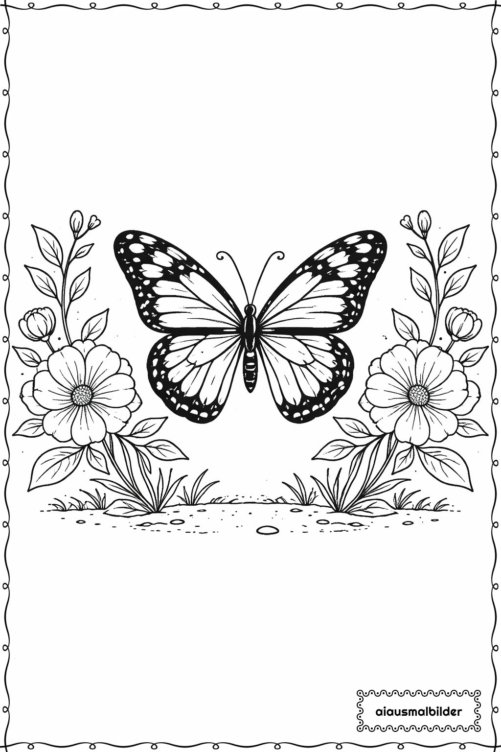  Schmetterling zwischen Blumen Ausmalseite 