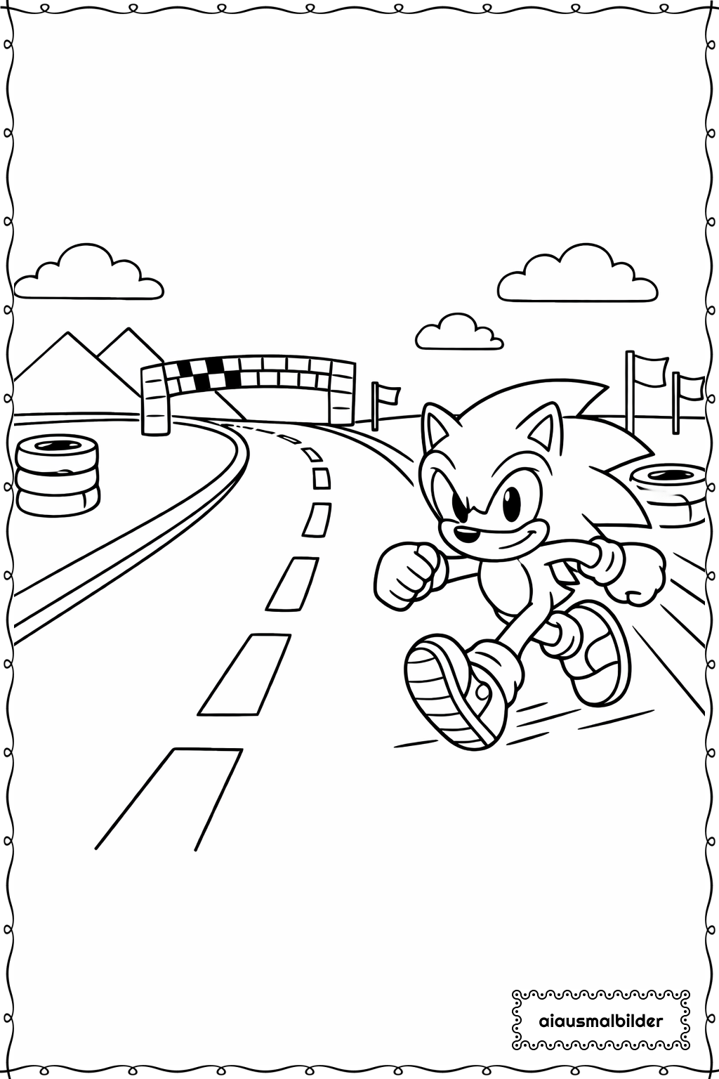  Sonic Auf Rennstrecke Ausmalseite 