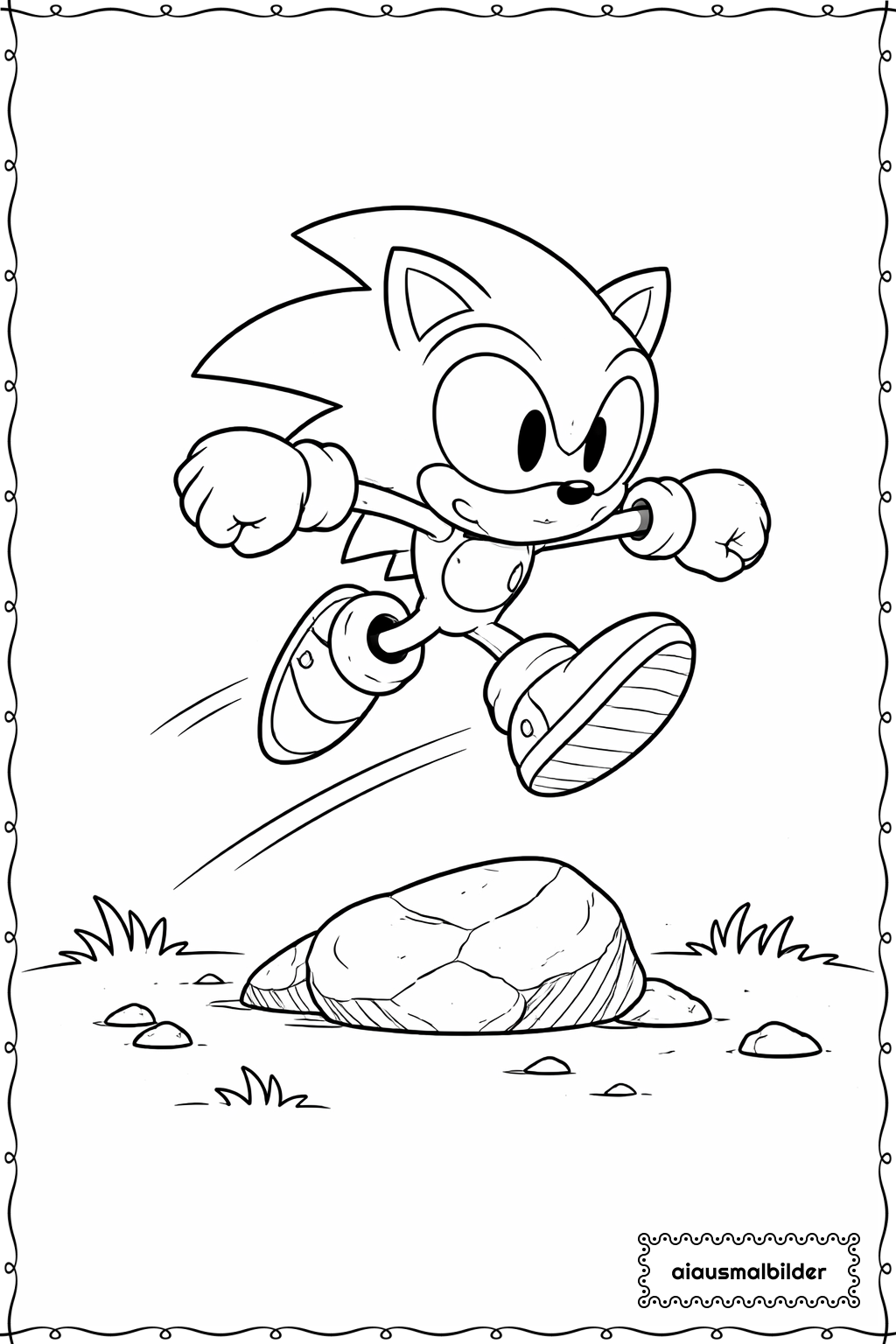 Sonic Springt Über Stein Ausmalseite