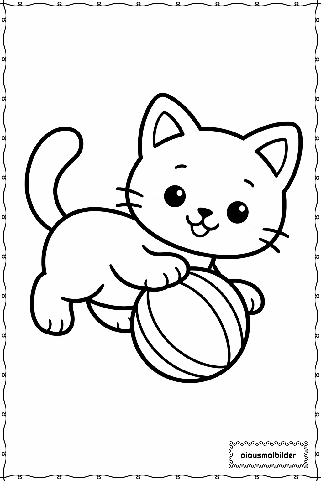  Spielende Katze mit Ball Ausmalseite 