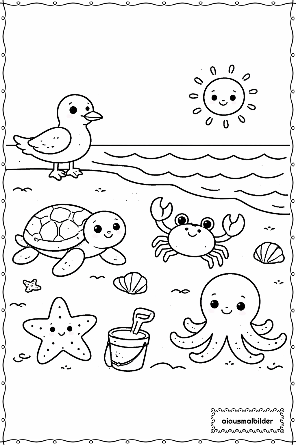 Tiere Am Strand Ausmalseite
