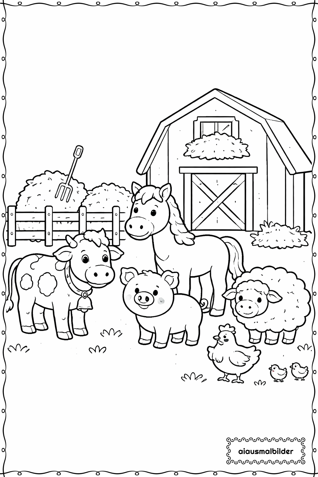Tiere Bauernhof Morgen Ausmalseite