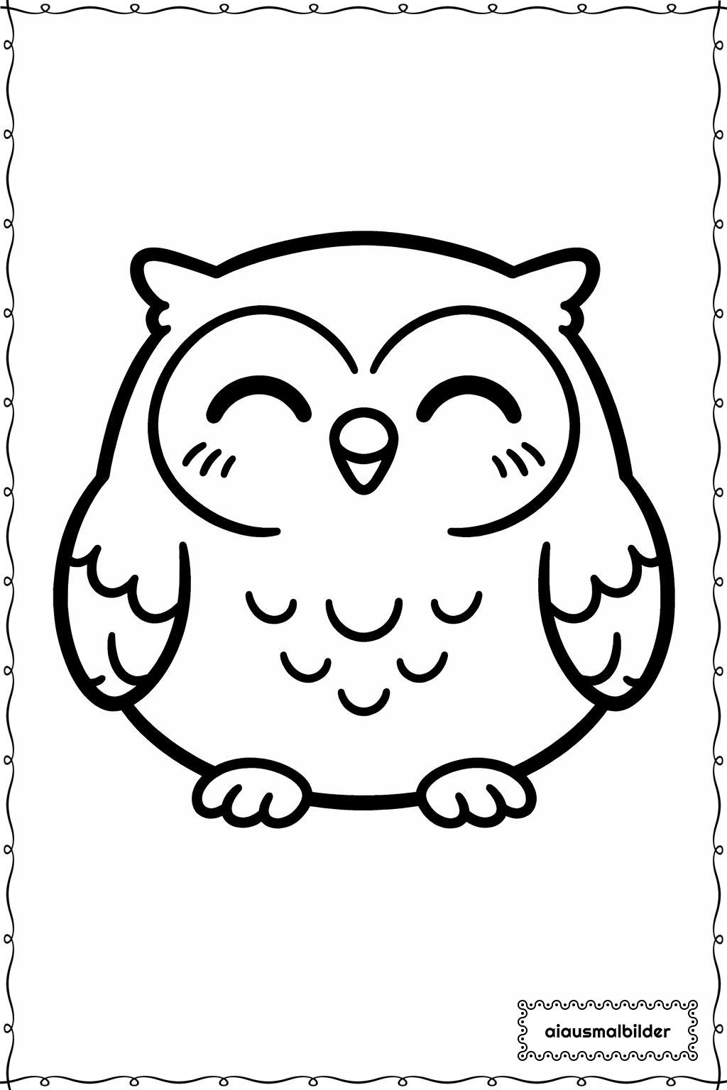 Tiere Glückliche Eule Ausmalseite