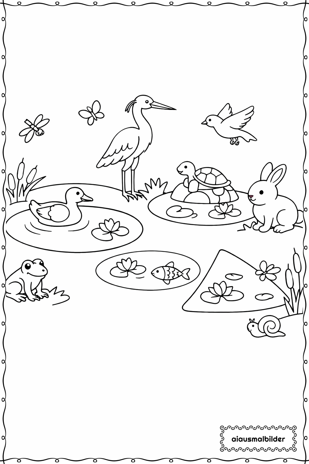 Tiere Im Teich Ausmalseite