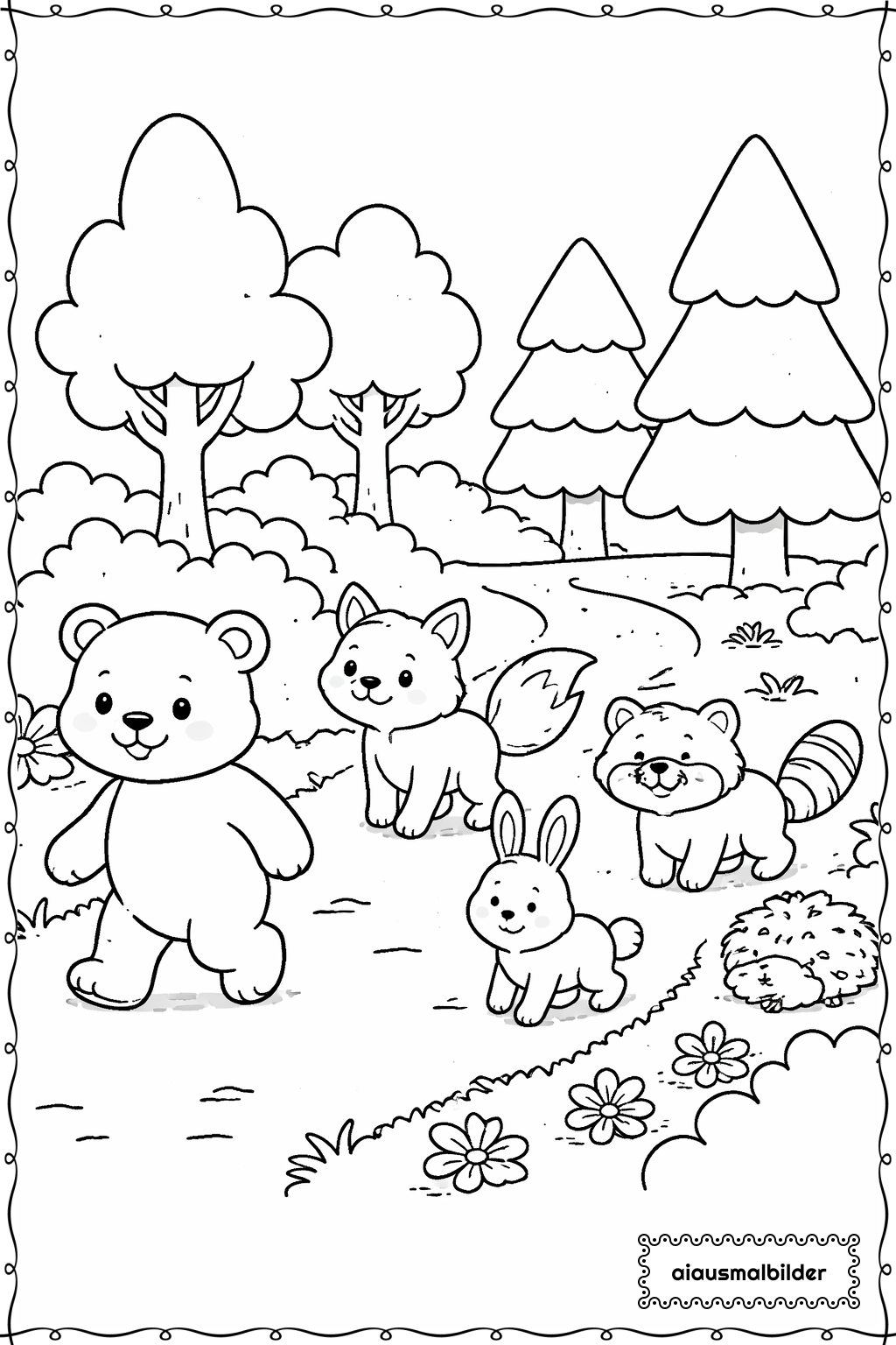Tiere Im Wald Spaziergang Ausmalseite
