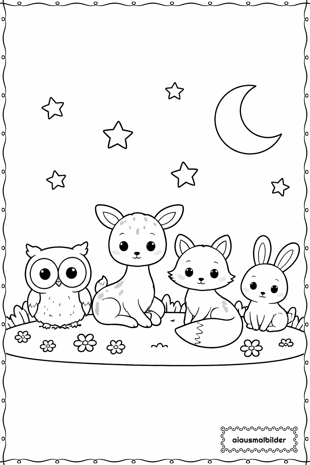 Tiere Nacht Im Wald Ausmalseite