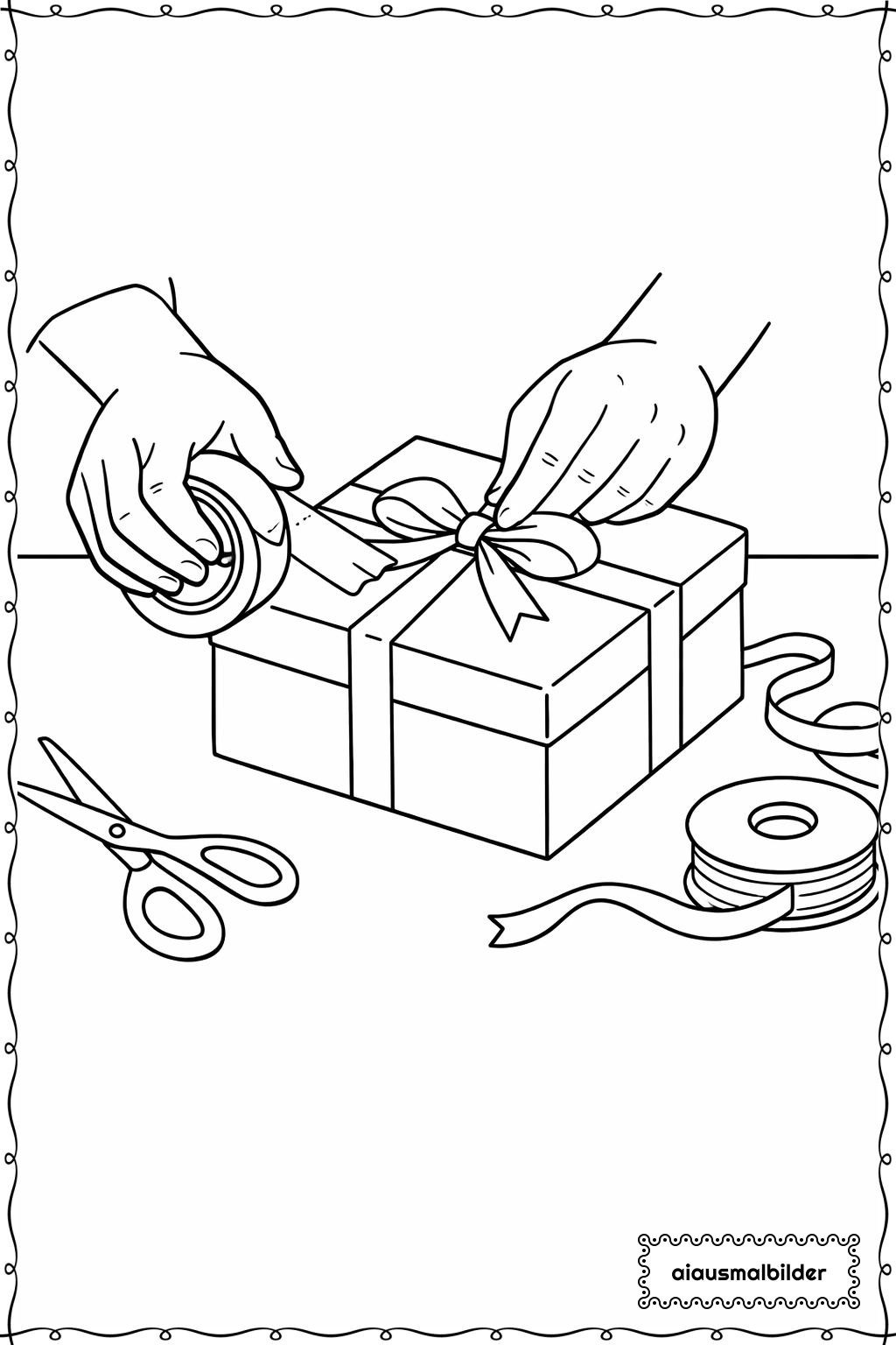  Weihnachten Geschenk Einpacken Ausmalseite 