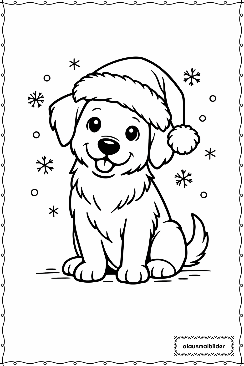  Weihnachten Hund Mit Mütze Ausmalseite 