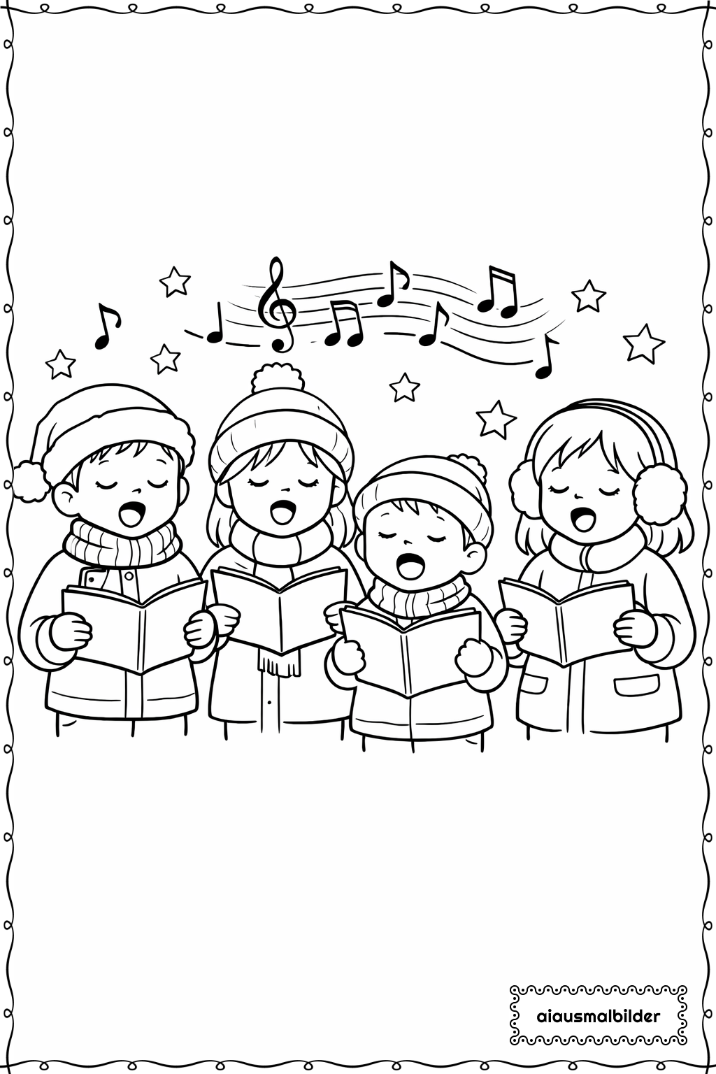  Weihnachten Kinder Beim Singen Ausmalseite 