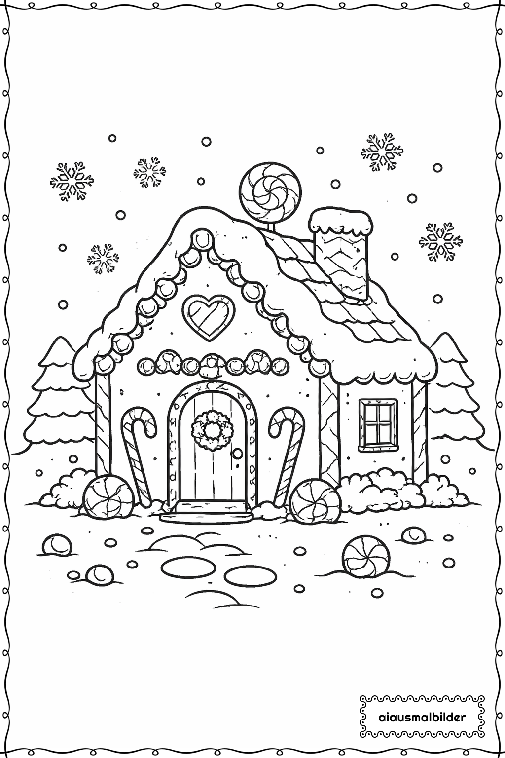  Weihnachten Lebkuchenhaus Dekoriert Ausmalseite 