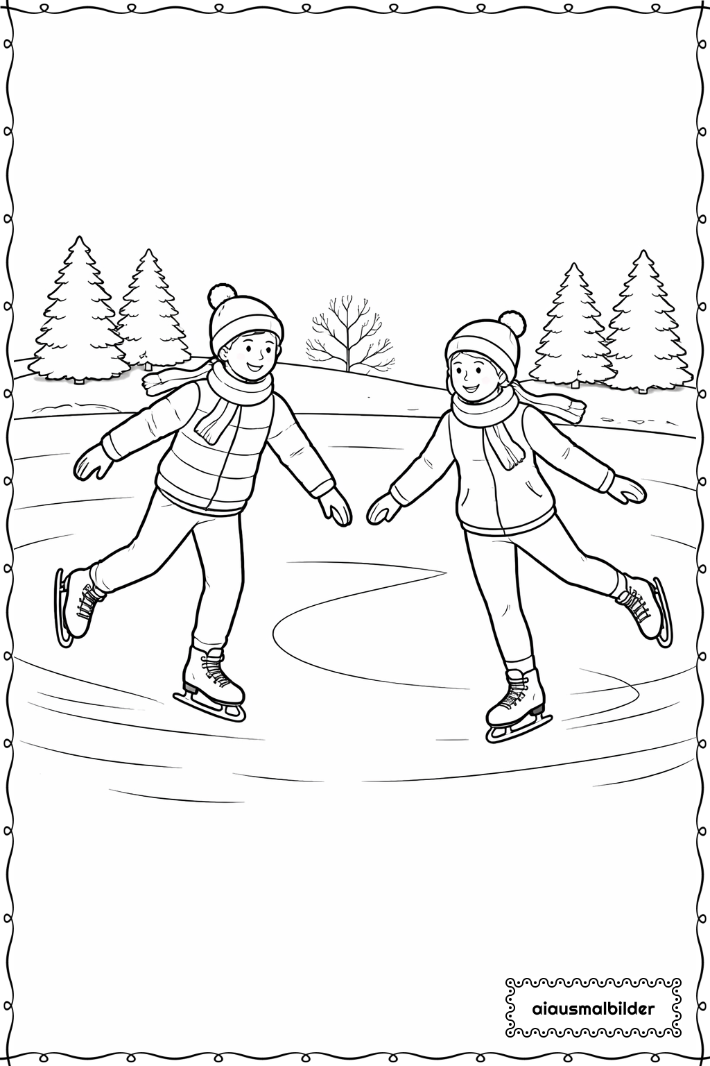  Weihnachten Paar Schlittschuhlaufen Ausmalseite 