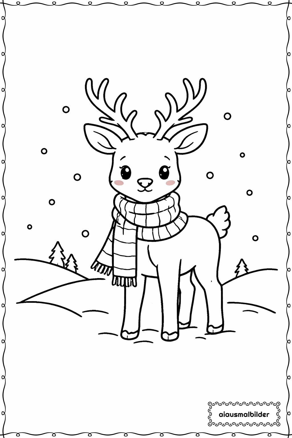  Weihnachten Rentier Mit Schal Ausmalseite 