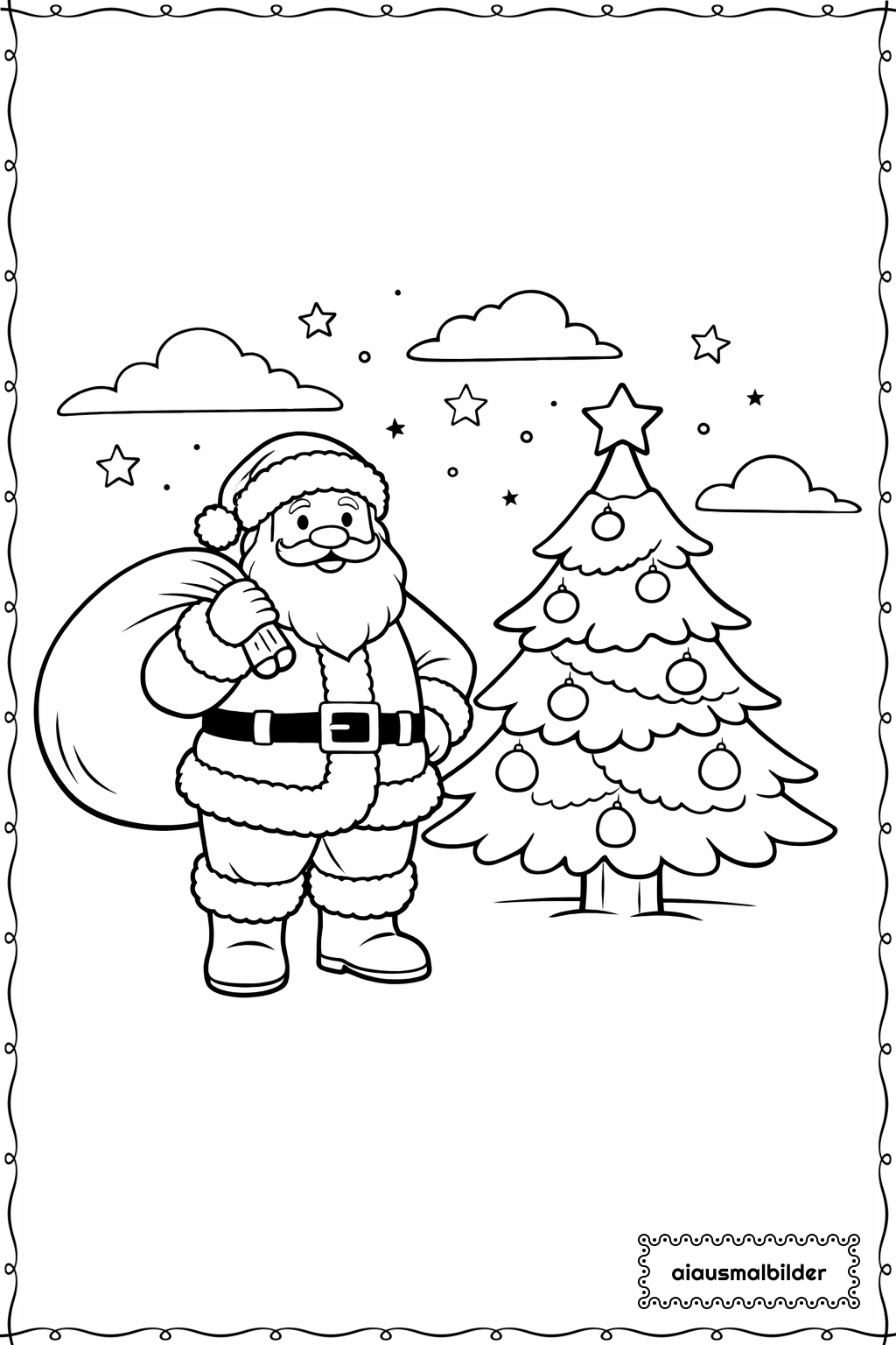  Weihnachten Santa Mit Sack Ausmalseite 