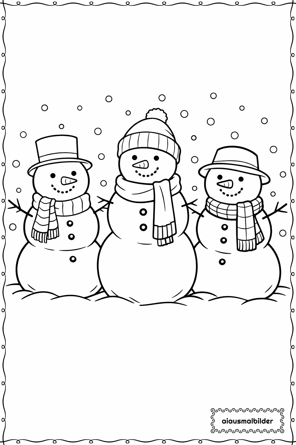  Weihnachten Schneemann Familie Ausmalseite 