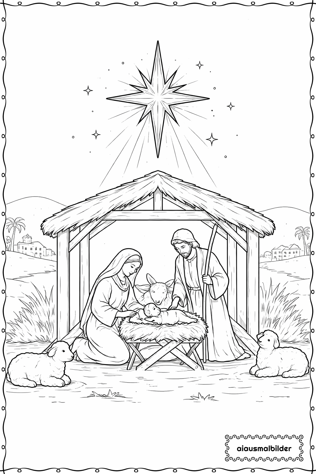 Weihnachten Stern Über Krippe