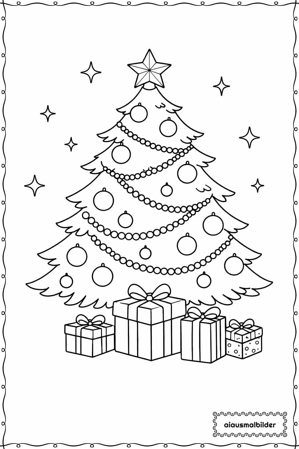  Weihnachten Tannenbaum Dekoriert Ausmalseite 